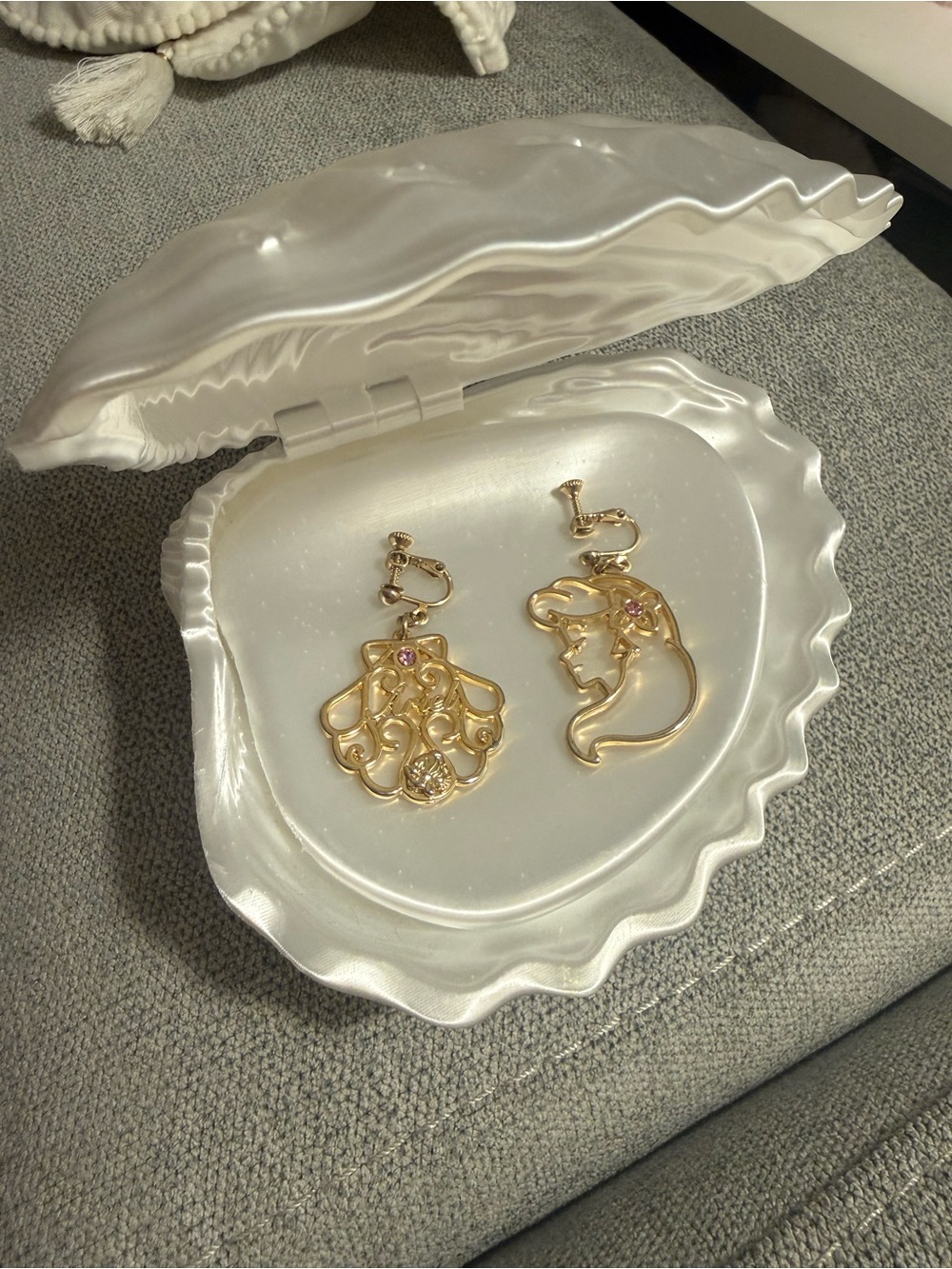 Disney Gold-Tone Mermaid Filigree Clip-On Earrings with Pink Accents